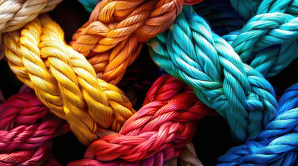 Team rope diverse strength connect partnership together teamwork unity communicate support. Strong diverse network rope team concept integrate braid color background cooperation empower power