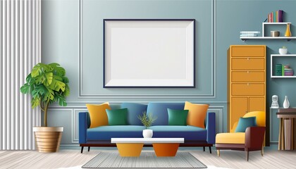Frame mockup, ISO A paper size. Living room wall poster mockup. Interior mockup with house background. Modern interior design, 3D render
