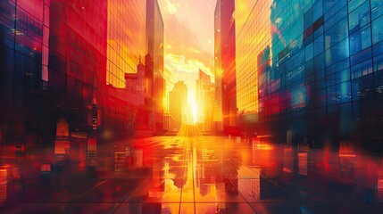 Obraz premium skyscrapers abstract background geometric pattern of towers perspective graphic painting of buildings architectural illustration for financial corporate.illustration