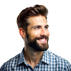 Obraz premium Portrait of a handsome beard man smiling Isolated on transparent background