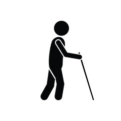 Visually Impaired Person or Blind People Walking with Cane Icon Symbol Disabled Silhouette Image