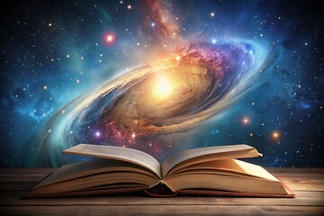 Opened book with a galaxy. Astronomy knowledge and education