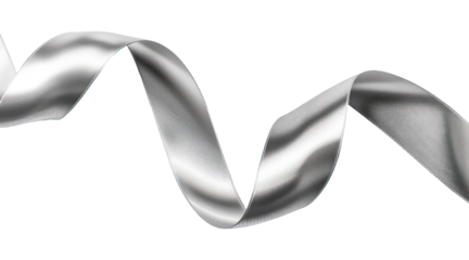 decorative silver silk ribbon element on transparent background