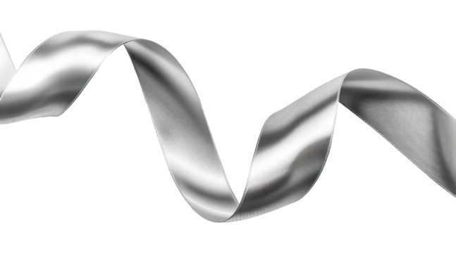 decorative silver silk ribbon element on transparent background