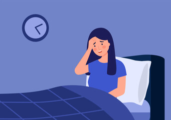 Morning migraine, chronic fatigue and nervous tension, stress or insomnia concept. Young woman with strong headache, tired and exhausted girl holding head.