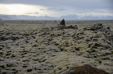 The volcanic features of sothern Iceland with thick moss growing over it