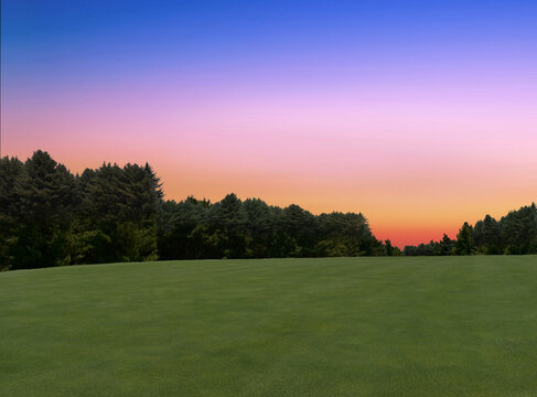 A beautiful view of lush green golf course surrounded by beautiful hills with pine trees at Pahalgam Kashmir India.