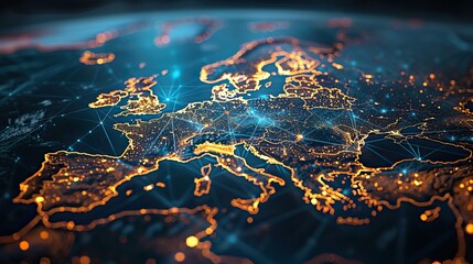 abstract digital map of scandinavia concept of northern europe global network and connectivity data transfer and cyber technology information exchange and telecommunication.illustration,stock photo