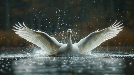 white dove flying in water, Snow Goose Wings Spread