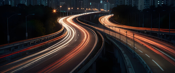 High speed light effect or highway motion light trails abstract background of urban city ai image generative
