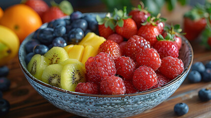 Close up  of bowl with assortment of fresh fruits