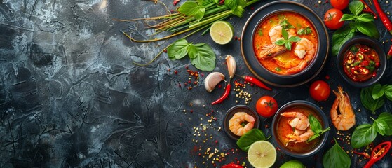 Traditional Thai Kitchen with Tom Yum Soup Ingredients  