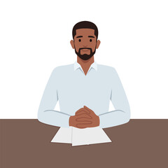 Confident male job candidate hold CV with all filled form application. Flat vector illustration isolated on white background