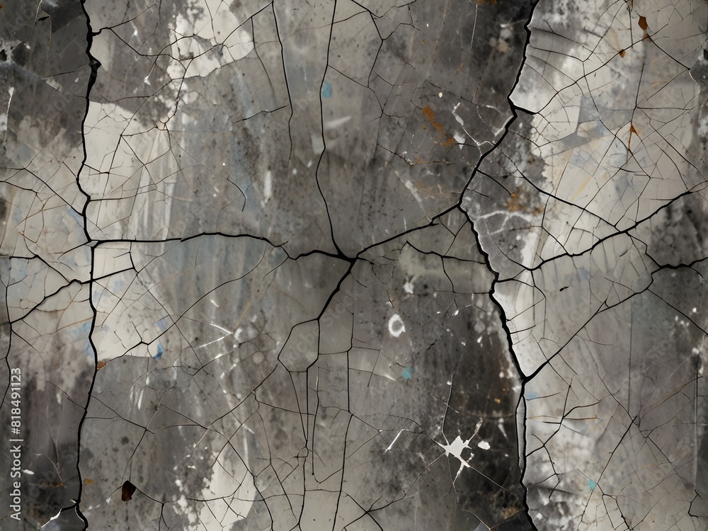 Wall mural Cracked surface, white and grey, aged texture, generative AI