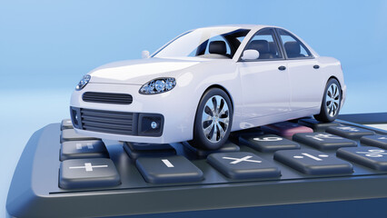 Obraz premium car on calculator, car purchase, vehicle insurance, 3d illustration 