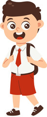 Back to school boy cartoon character, Elementary school student in red white uniform with backpack