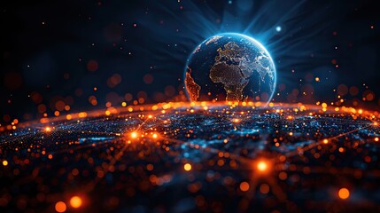 digital world globe centered on africa and south america concept of global network and connectivity on earth data transfer and technology information exchange.stock photo