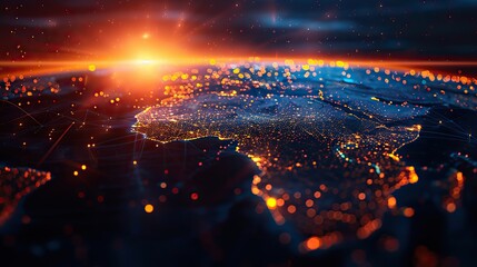 digital world globe centered on africa and south america concept of global network and connectivity on earth data transfer and technology information exchange.llustration graphic