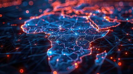 digital map of africa concept of global network and connectivity data transfer and cyber technology business exchange information and telecommunication.illustration