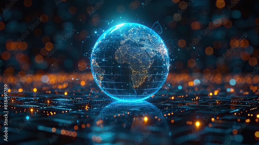 Wall mural digital world globe centered on usa concept of global network and connectivity on earth data transfe