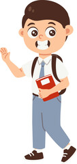High school student in white gray uniform with backpack, Boy avatar returns to school illustration