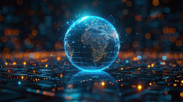 digital world globe centered on usa concept of global network and connectivity on earth data transfer and cyber technology information exchange.illustration