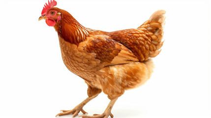 Fototapeta premium Full body of brown chicken hen standing isolated white background use for farm animals and livestock theme