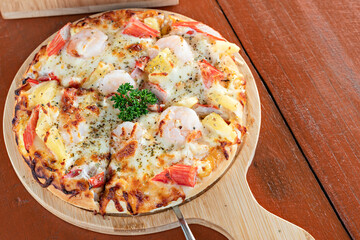 Delicious pizza. Picture of pizza that looks delicious. Menu available to choose from when ordering food.