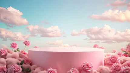 Podium background flower rose product pink 3d spring table beauty stand display nature white. Garden rose floral summer background podium cosmetic valentine easter field scene gift purple day romantic