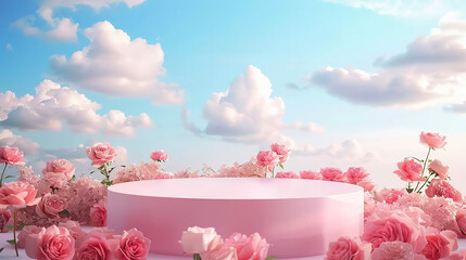 Podium background flower rose product pink 3d spring table beauty stand display nature white. Garden rose floral summer background podium cosmetic valentine easter field scene gift purple day romantic