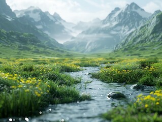 Capture the essence of tranquility and serenity through a rear view image showcasing a vast, peaceful landscape that evokes a sense of calm and relaxation