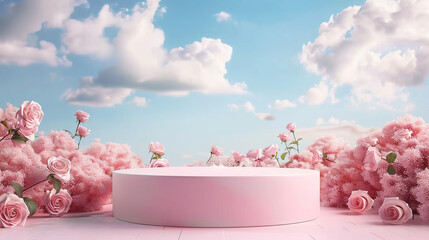 Podium background flower rose product pink 3d spring table beauty stand display nature white. Garden rose floral summer background podium cosmetic valentine easter field scene gift purple day romantic