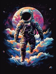 Flat style T-shirt design featuring an astronaut, presented as a vector graphic