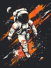 Flat style T-shirt design featuring an astronaut, presented as a vector graphic