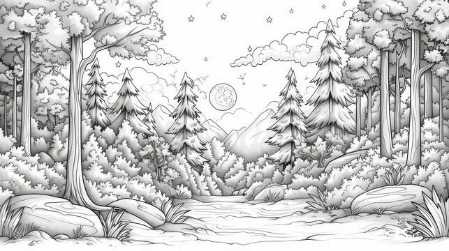 coloring book The winter forest is a beautiful and enchanting place