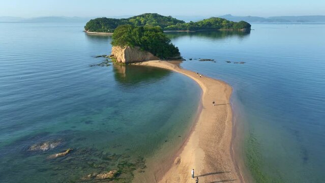 beautiful coast of Japan, seaside vacation in Shodoshima, Japanese nature aerial view, summer tourism in Japan, Angel road on Shodo island