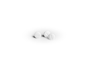 Three white generic pills next to each other on white background.