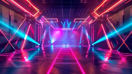 Nightclub pulsates with vivid lights and dancing lasers.