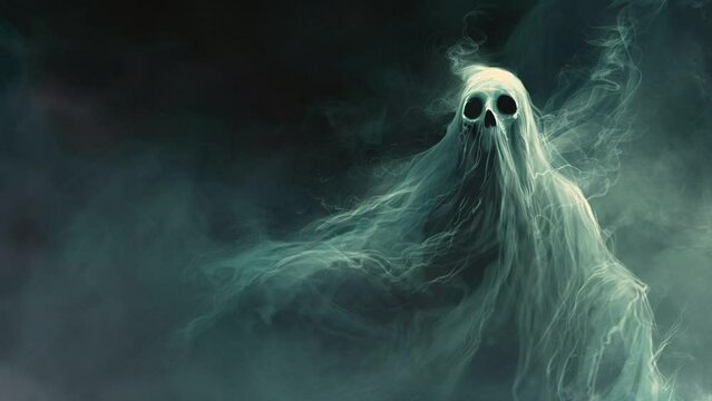 Scary ghost on dark background. Fear and depression concept. Dark smoke background.