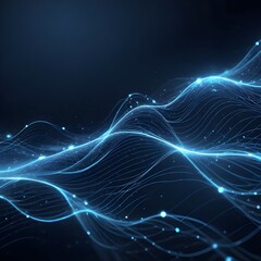 Abstract blue tech background with digital waves, dynamic network system, artificial neural connections, cyber quantum computing and electronic global intelligence