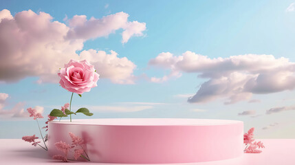 Podium background flower rose product pink 3d spring table beauty stand display nature white. Garden rose floral summer background podium cosmetic valentine easter field scene gift purple day romantic