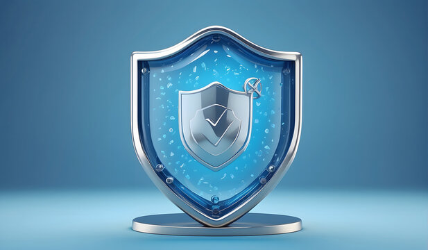 A 3D crystal blue security shield with a luminous style