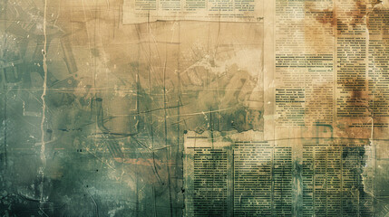 A vintage grunge background with faded hues and old newspaper prints, perfect for retro-themed designs