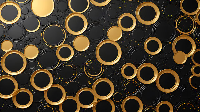 abstract geometric black gold pattern.illustration with circles and dots painted in oil	