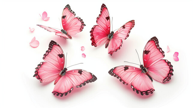 Fototapeta pink tropical butterflies isolated on a white background. for design