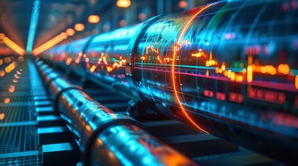 Fototapeta premium Gas pipeline infrastructure combined with business charts and investment data