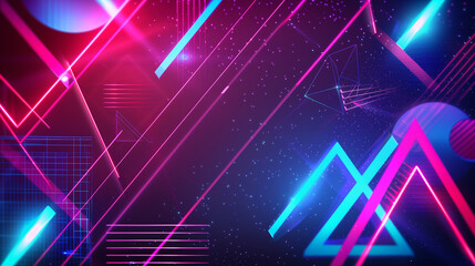 Retro Sci-Fi Neon colors, glowing lines, geometric shapes.