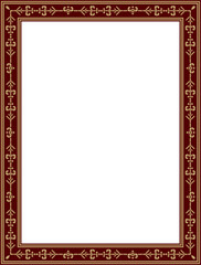 Vector gold and red square Yakut ornament. Infinite rectangle, border, frame of the northern peoples of the Far East.