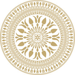Vector golden classic Greek round ornament. Circle of Ancient Greece and the Roman Empire. Byzantine painting of walls, floors and ceilings. Decoration of European palaces