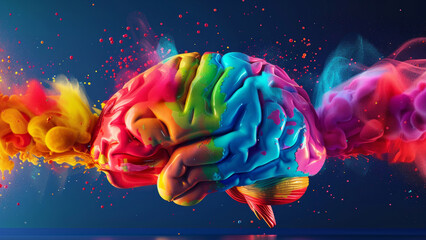 Colorful Explosion of Brain Creativity and Neural Connections in a Vibrant Artistic Illustration